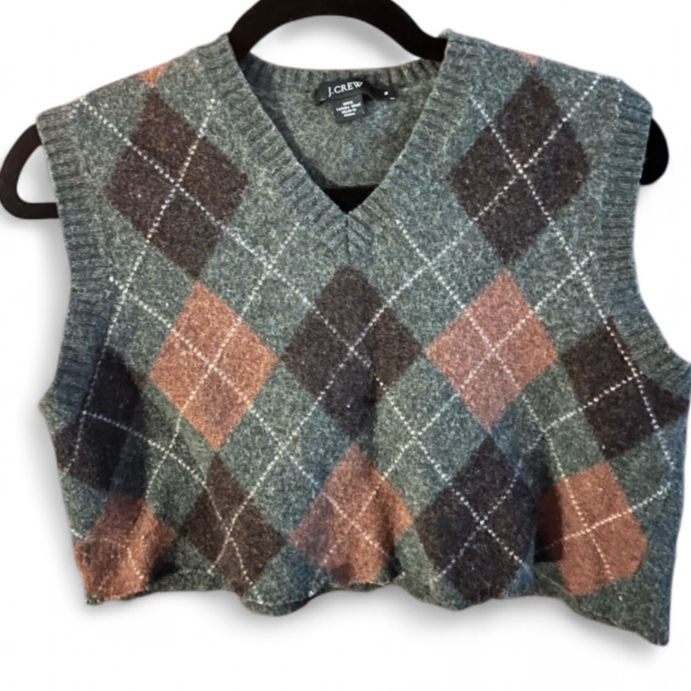 J.Crew cropped Wool Sweater Vest in Green and Brown